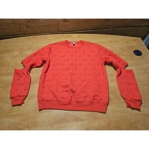 JoyLab Womens Textured Polka Dot Sweatshirt Elbow Cut Out Orange Red Size M